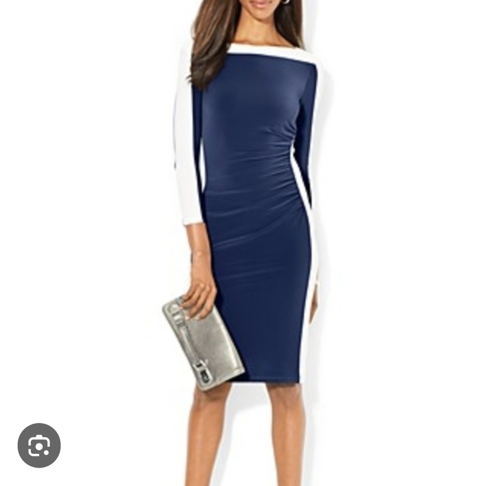 Ralph Lauren Navy and White Long Sleeve Dress*(excelent Condition))